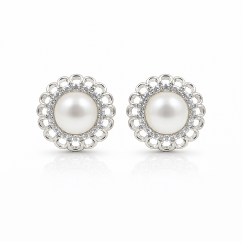 Fresh water pearl 6mm with zircon sunflower zinc alloy earring 12x12mm