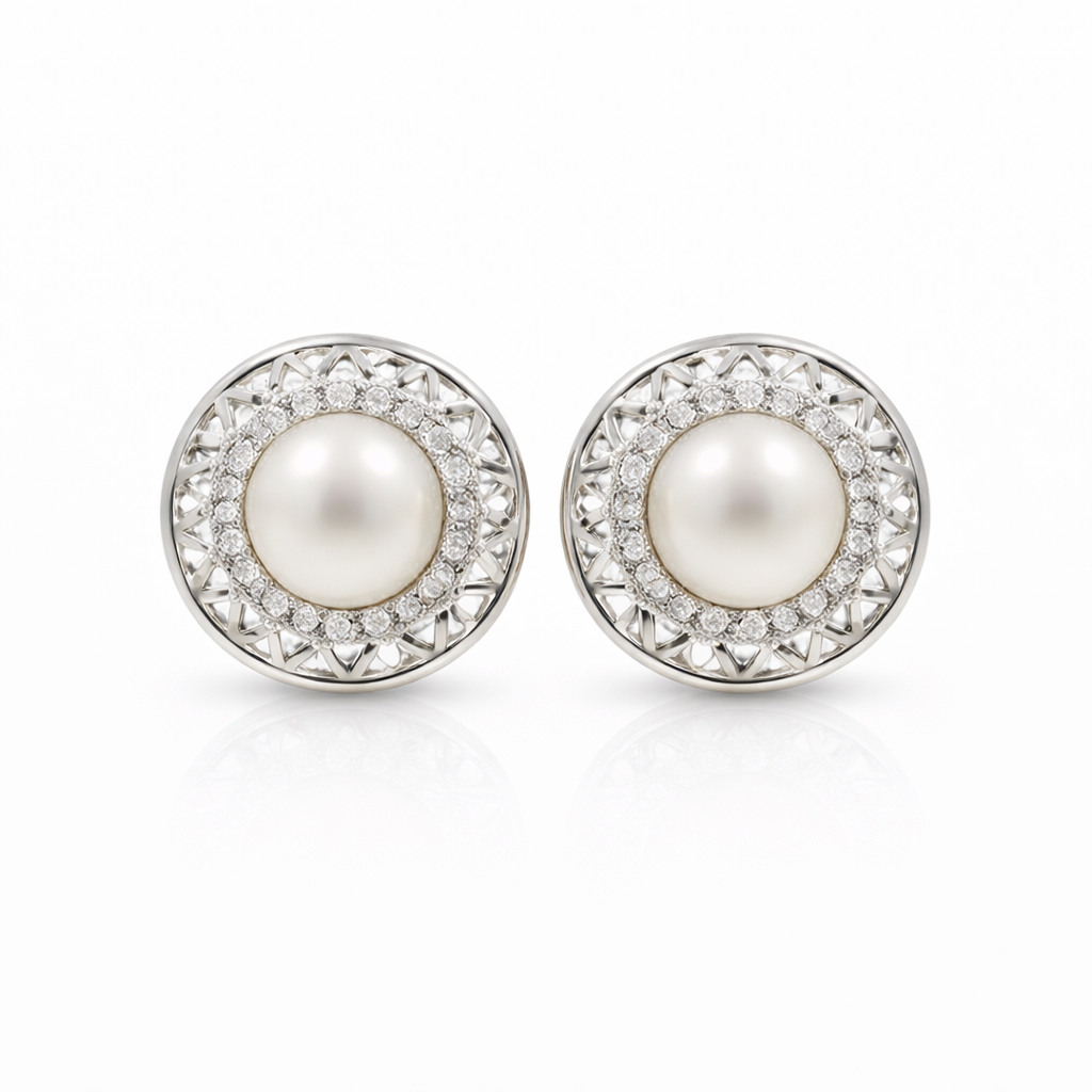 Fresh water pearl 4.5mm with zircon star zinc alloy earring 10x10mm