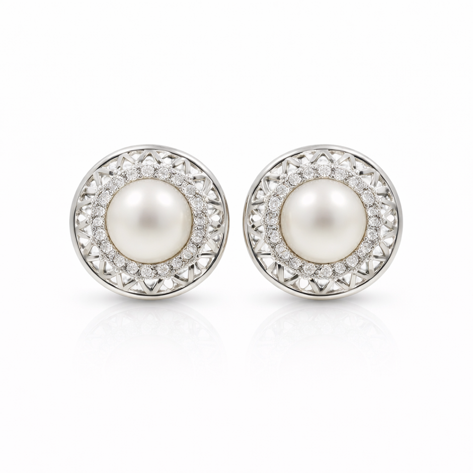 Fresh water pearl 4.5mm with zircon star zinc alloy earring 10x10mm