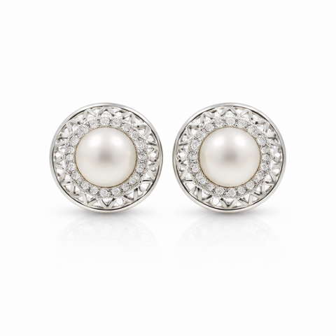 Fresh water pearl 4.5mm with zircon star zinc alloy earring 10x10mm