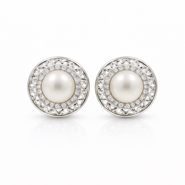 Fresh water pearl 4.5mm with zircon star zinc alloy earring 10x10mm