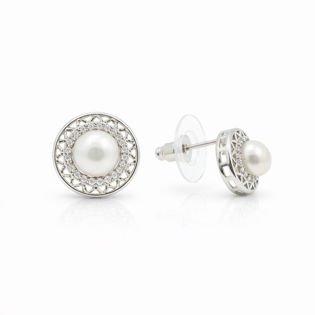 Fresh water pearl 4.5mm with zircon star zinc alloy earring 10x10mm