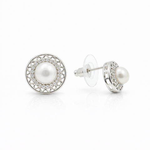 Fresh water pearl 4.5mm with zircon star zinc alloy earring 10x10mm