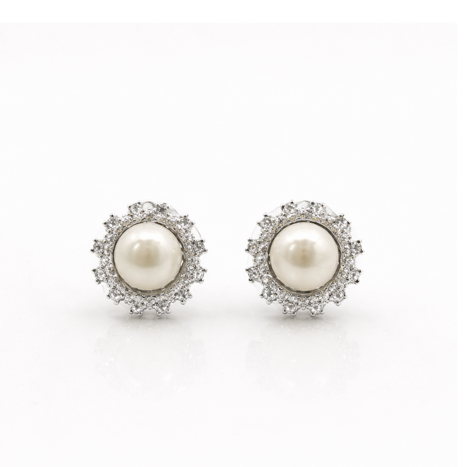 Fresh water pearl 8-8.5mm with zircon snowflake zinc alloy earring 13x13mm