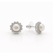 Fresh water pearl 8-8.5mm with zircon snowflake zinc alloy earring 13x13mm