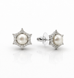 Fresh water pearl 6-6.5mm with zircon snowflake zinc alloy earring 10.5x10.5mm