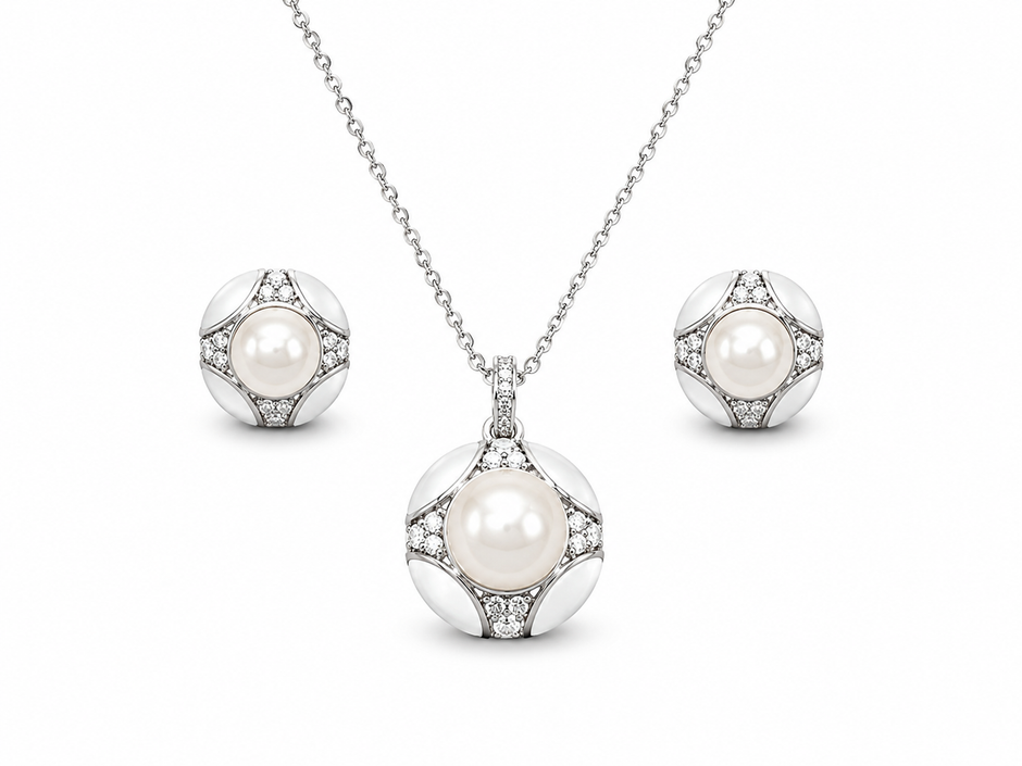 Fresh water pearl 9-10mm with mother of pearl earring and pendant alloy set