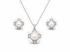 Fresh water pearl 9-10mm with mother of pearl earring and pendant alloy set