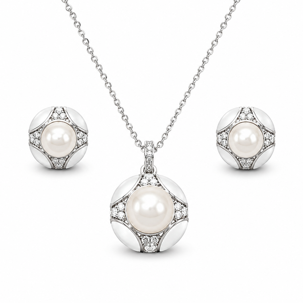 Fresh water pearl 9-10mm with mother of pearl earring and pendant alloy set