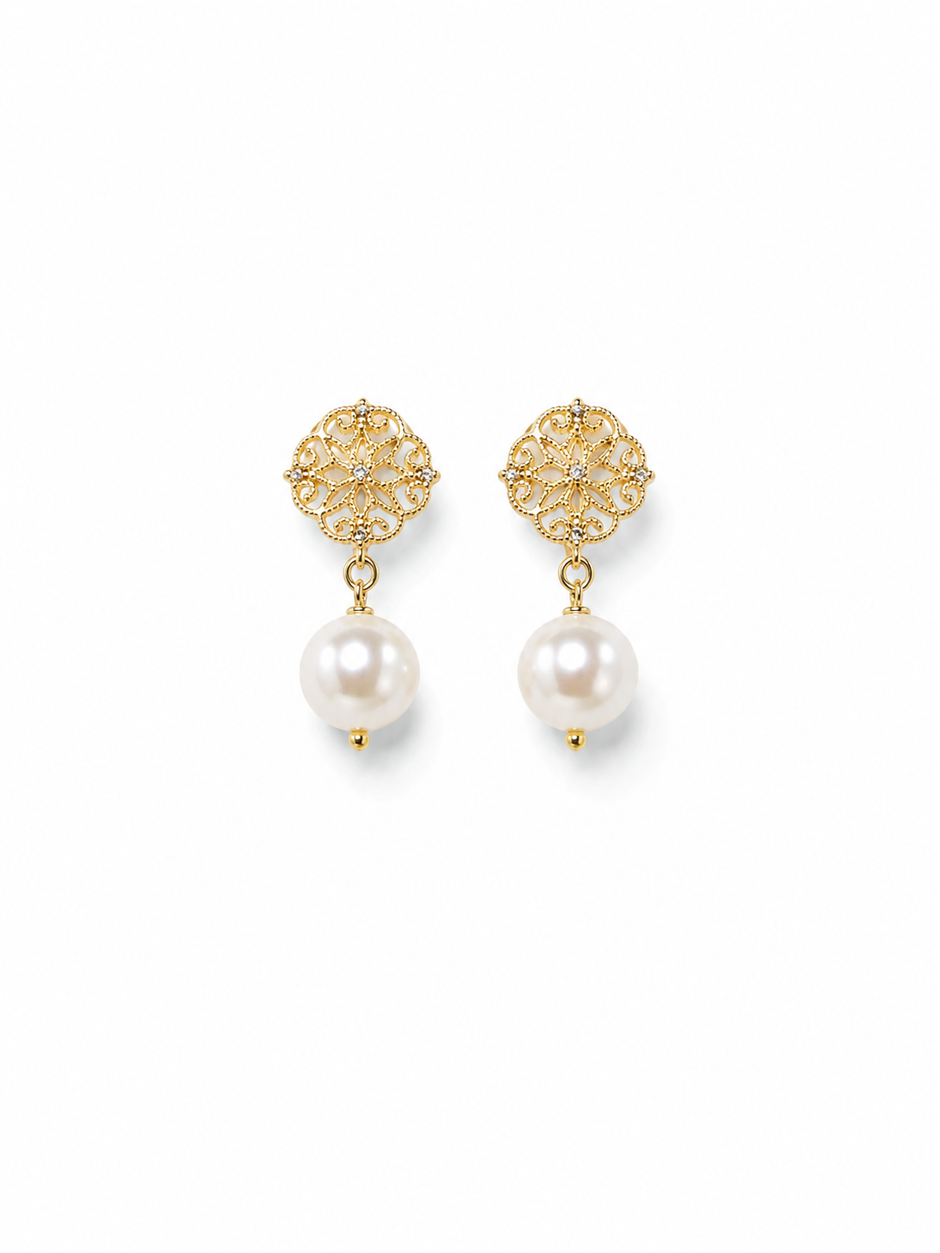 Pearl Shell 10mm Clip On Cubic Mesh Dangling Alloy Earring