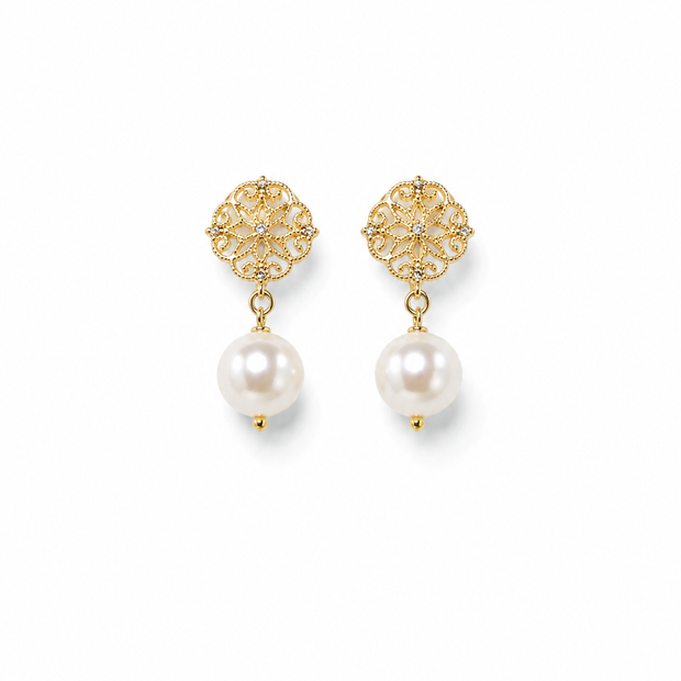 Pearl Shell 10mm Clip On Cubic Mesh Dangling Alloy Earring