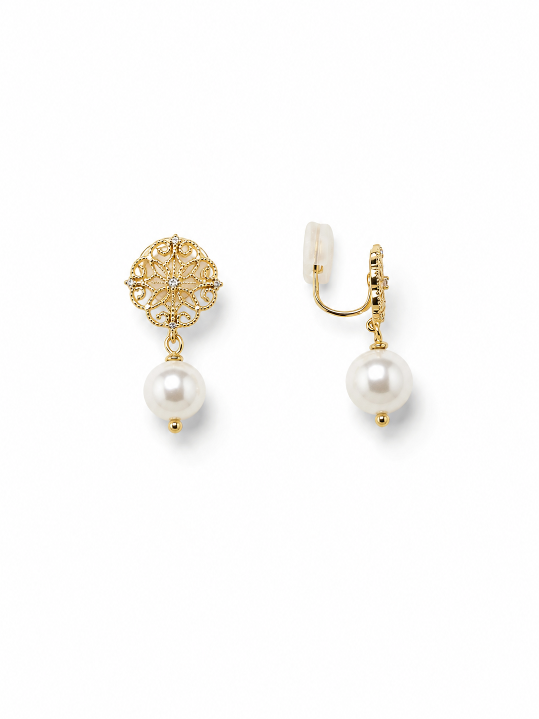 Pearl Shell 10mm Clip On Cubic Mesh Dangling Alloy Earring