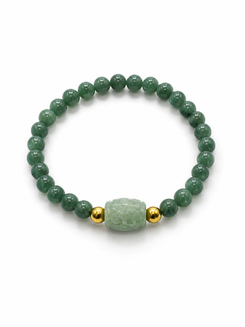 A Grade Medium Green Jade 5.5-6mm With Barrel A jade Stainless Steel Bracelet