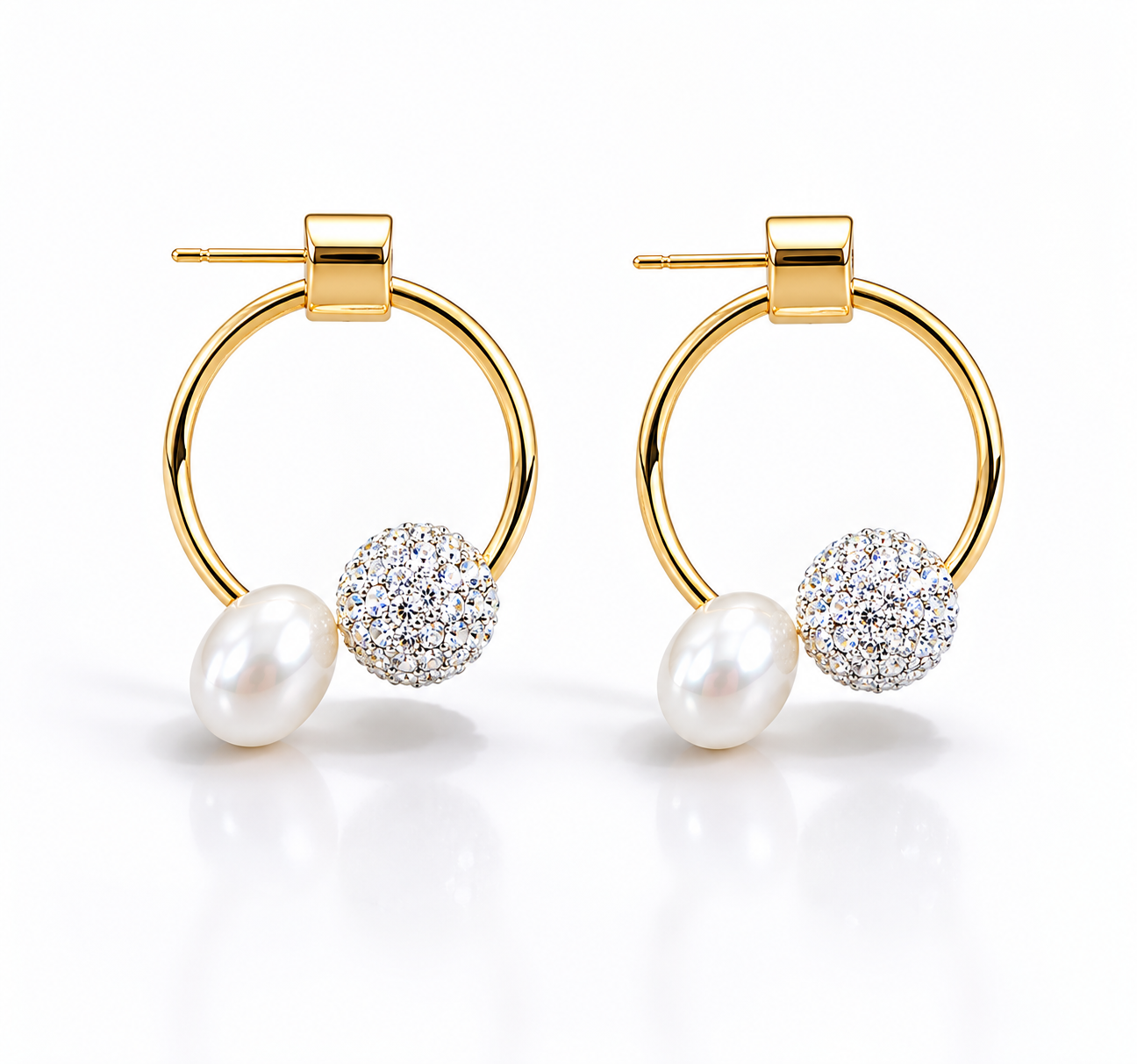 Fresh Water Pearl Stack With Swarovski Ball Alloy Earring
