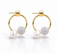 Fresh Water Pearl Stack With Swarovski Ball Alloy Earring