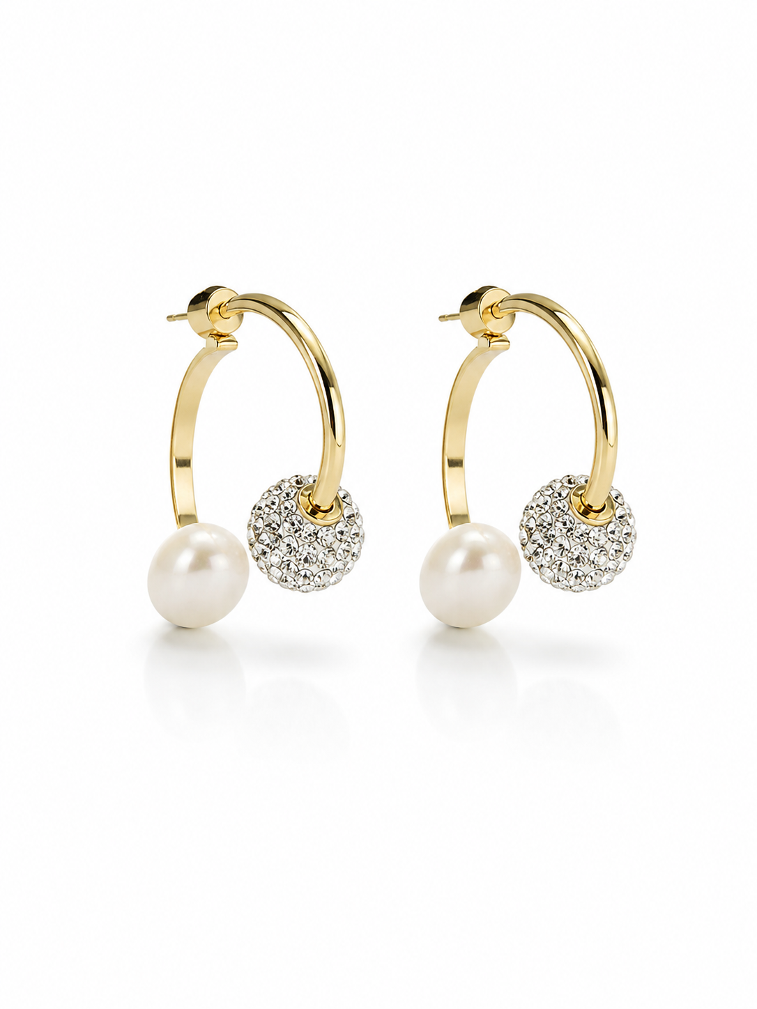 Fresh Water Pearl Stack With Swarovski Ball Alloy Earring