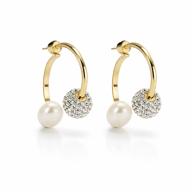 Fresh Water Pearl Stack With Swarovski Ball Alloy Earring