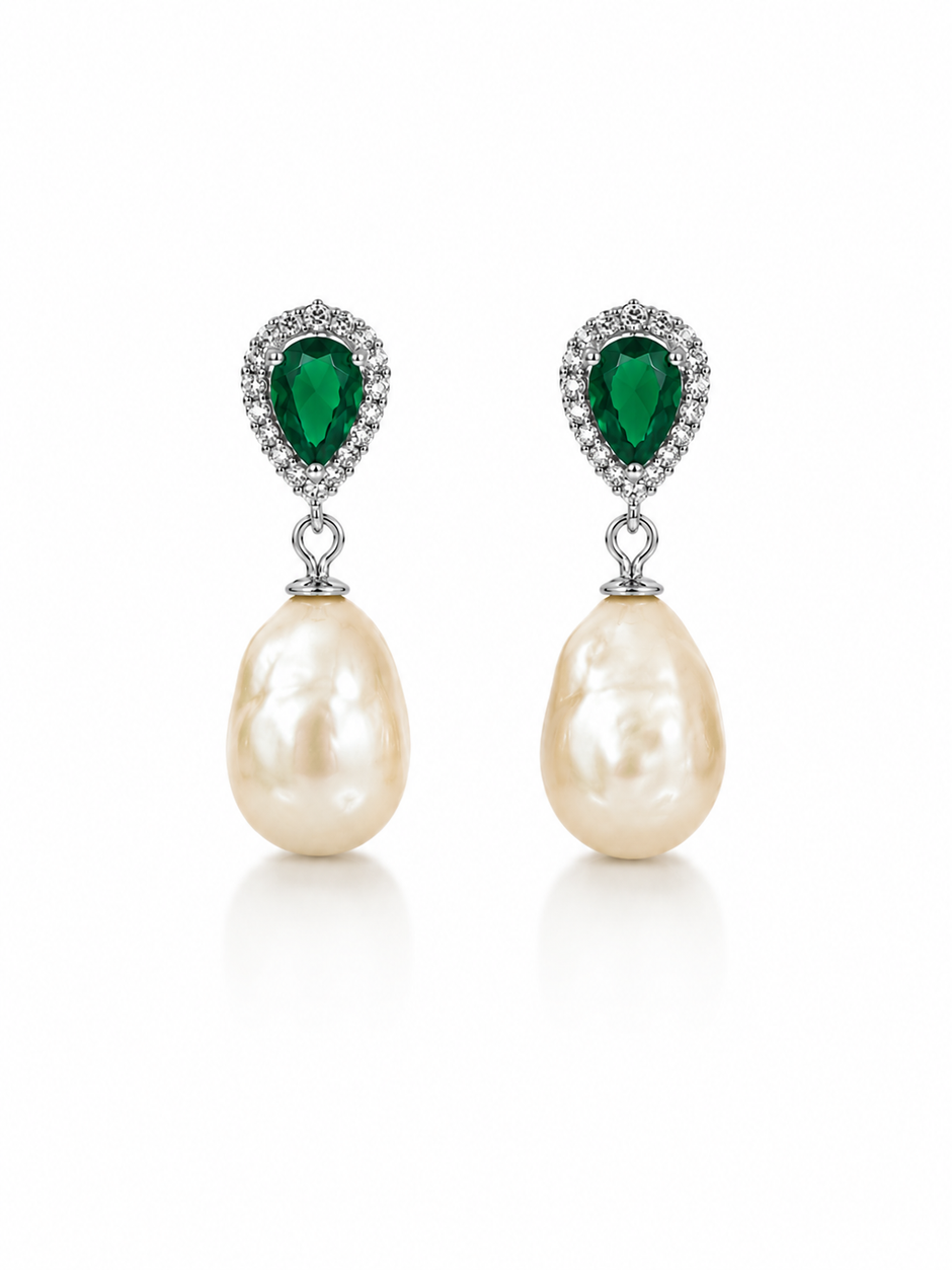 South Sea Pearl Baroque Cubic Zirconia Dangling Alloy Earring