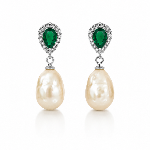 South Sea Pearl Baroque Cubic Zirconia Dangling Alloy Earring