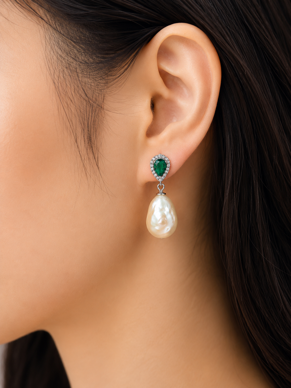 South Sea Pearl Baroque Cubic Zirconia Dangling Alloy Earring