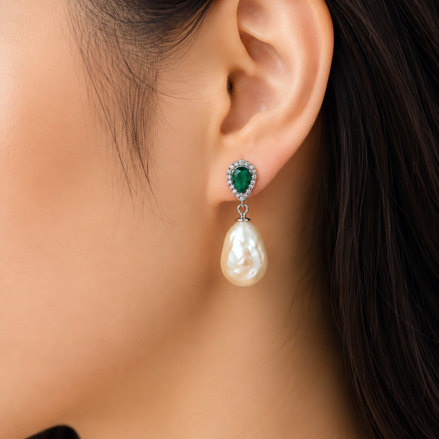 South Sea Pearl Baroque Cubic Zirconia Dangling Alloy Earring