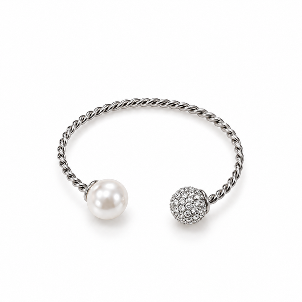 Shell Pearl Stack With Russian Cubic Ball Zinc Alloy Bangle
