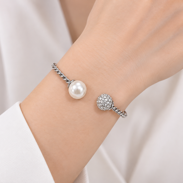Shell Pearl Stack With Russian Cubic Ball Zinc Alloy Bangle