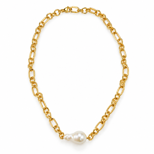 Fresh Water Pearl Single Baroque Pendant Stainless Steel Necklace