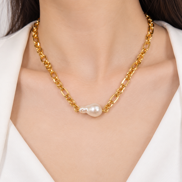 Fresh Water Pearl Single Baroque Pendant Stainless Steel Necklace