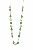 Fresh Water Pearl Baroque With Green Agate Stainless Steel Links Necklace