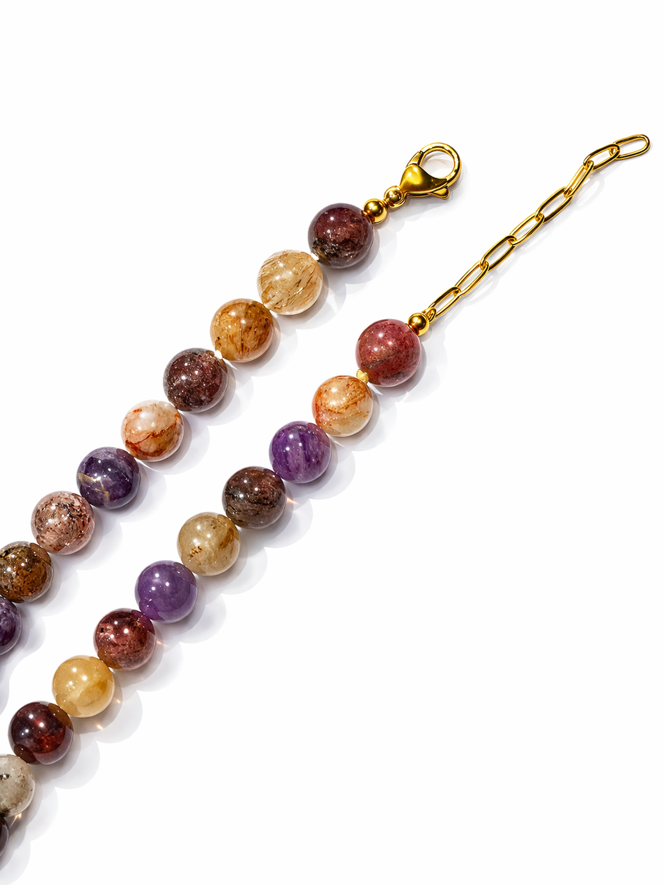 Auralite 23 Stone Strand With Raw Amethyst Alloy Pendant Necklace