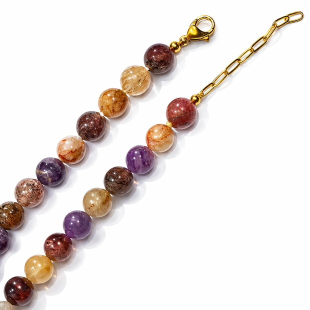 Auralite 23 Stone Strand With Raw Amethyst Alloy Pendant Necklace