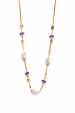 Baroque Pearl With Amethyst Citrine Aquamarine Stainless Steel Links Necklace