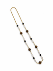 Tiger Eye Black Agate And Shell Pearl Stainless Steel Links Necklace