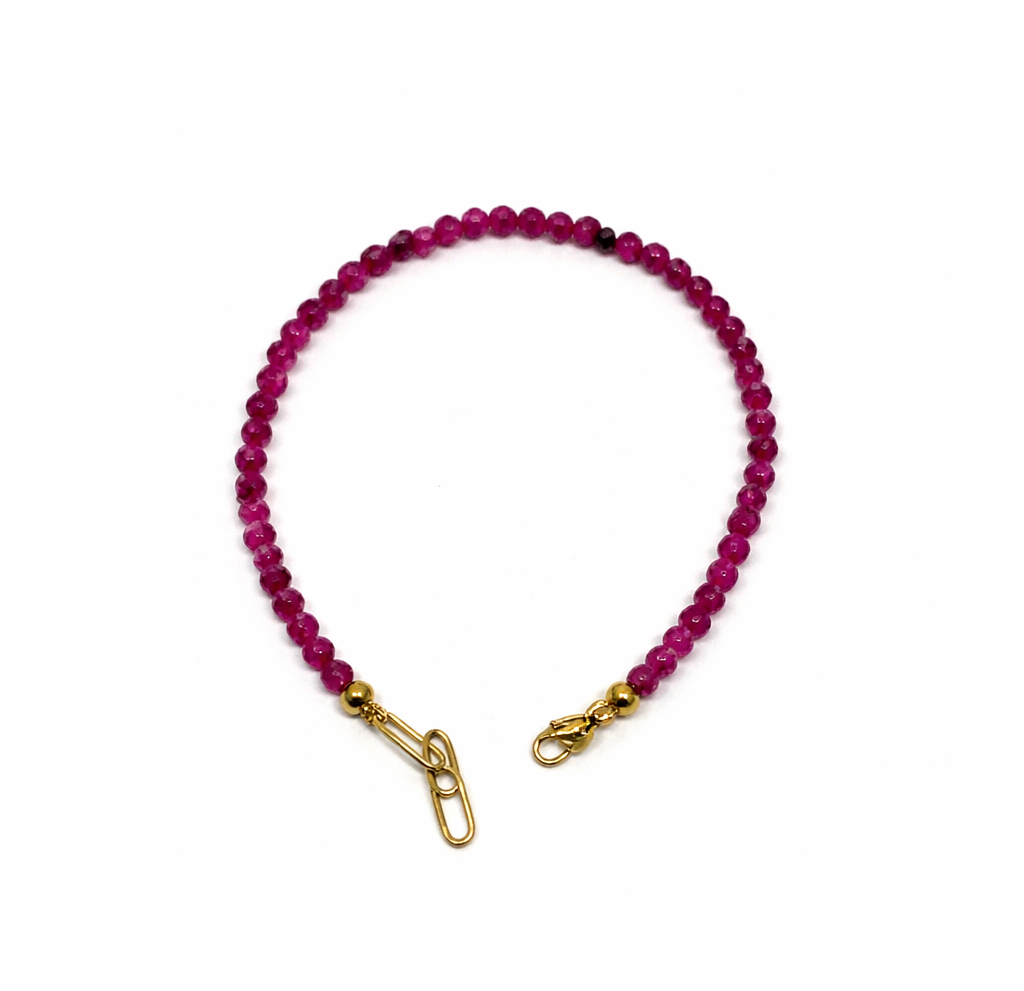 Ruby Faceted 3-3.5mm With Stainless Steel Hook Bracelet