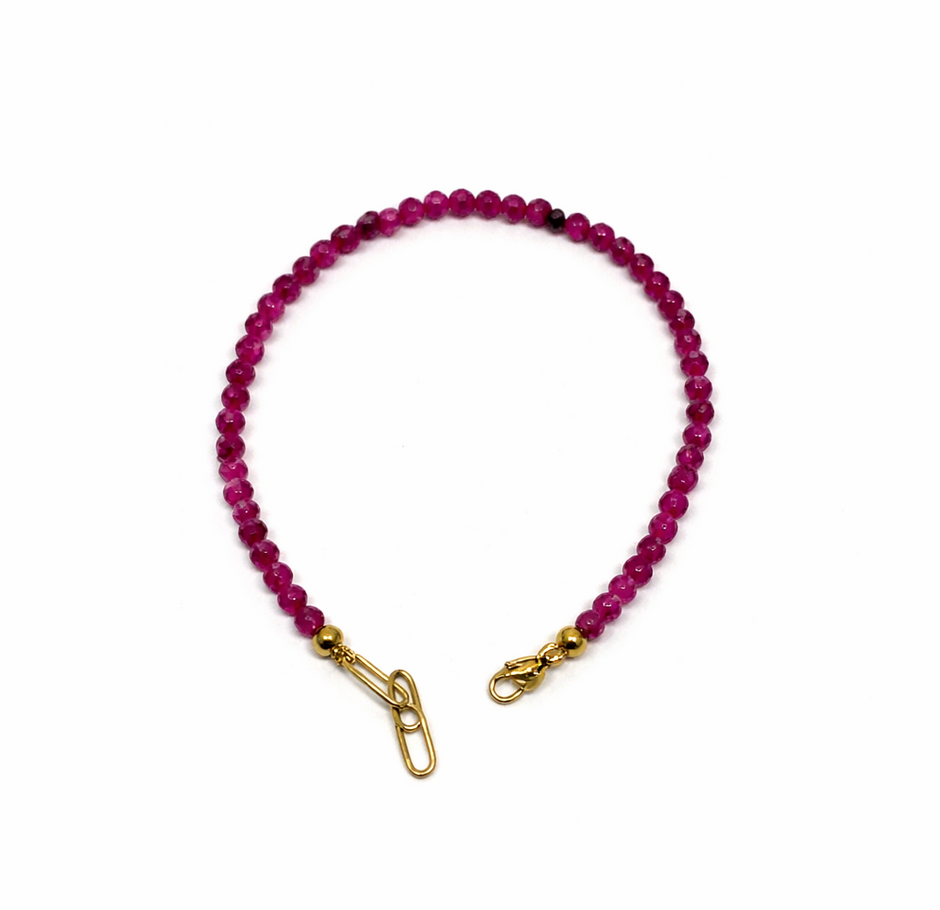 Ruby Faceted 3-3.5mm With Stainless Steel Hook Bracelet