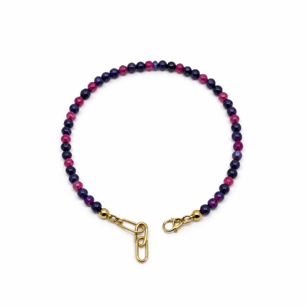 Mix Ruby Sapphire Faceted 2-2.5mm With Stainless Steel Hook Bracelet