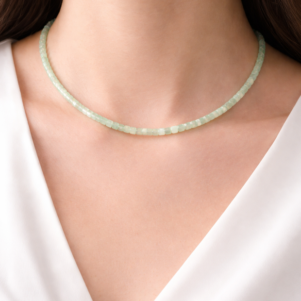 Green Opal Beads Strand 2-2.5mm Stainless Steel Necklace