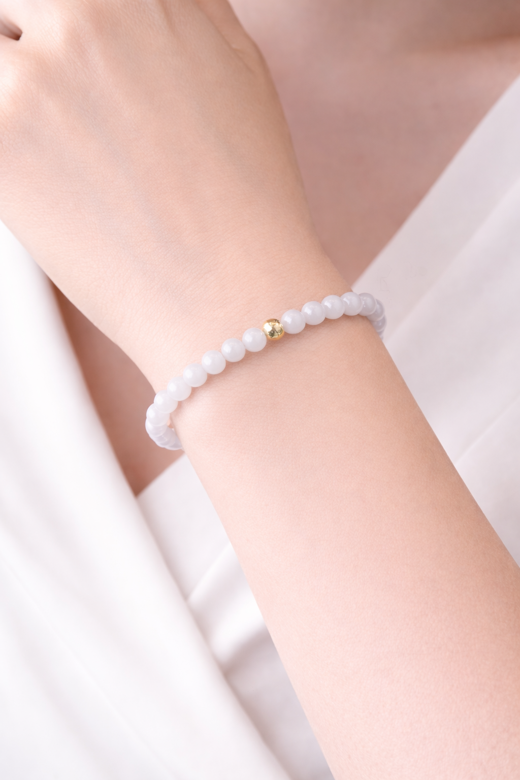 A Grade Lavender Jade 5-5.5mm Beads With 18k 0.049G Beads Elastic Bracelet