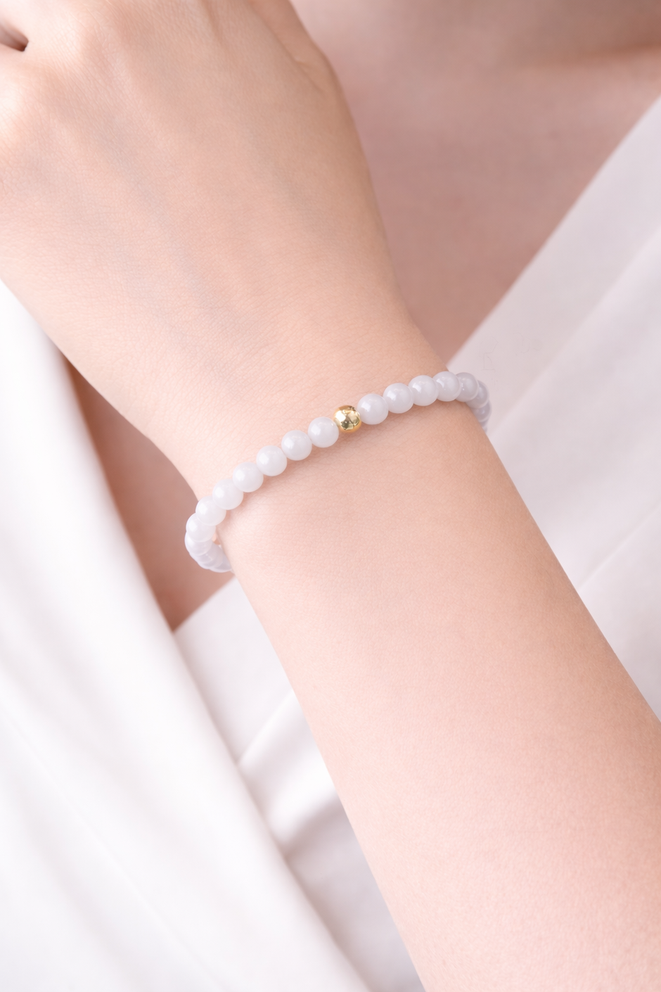 A Grade Lavender Jade 5-5.5mm Beads With 18k 0.049G Beads Elastic Bracelet