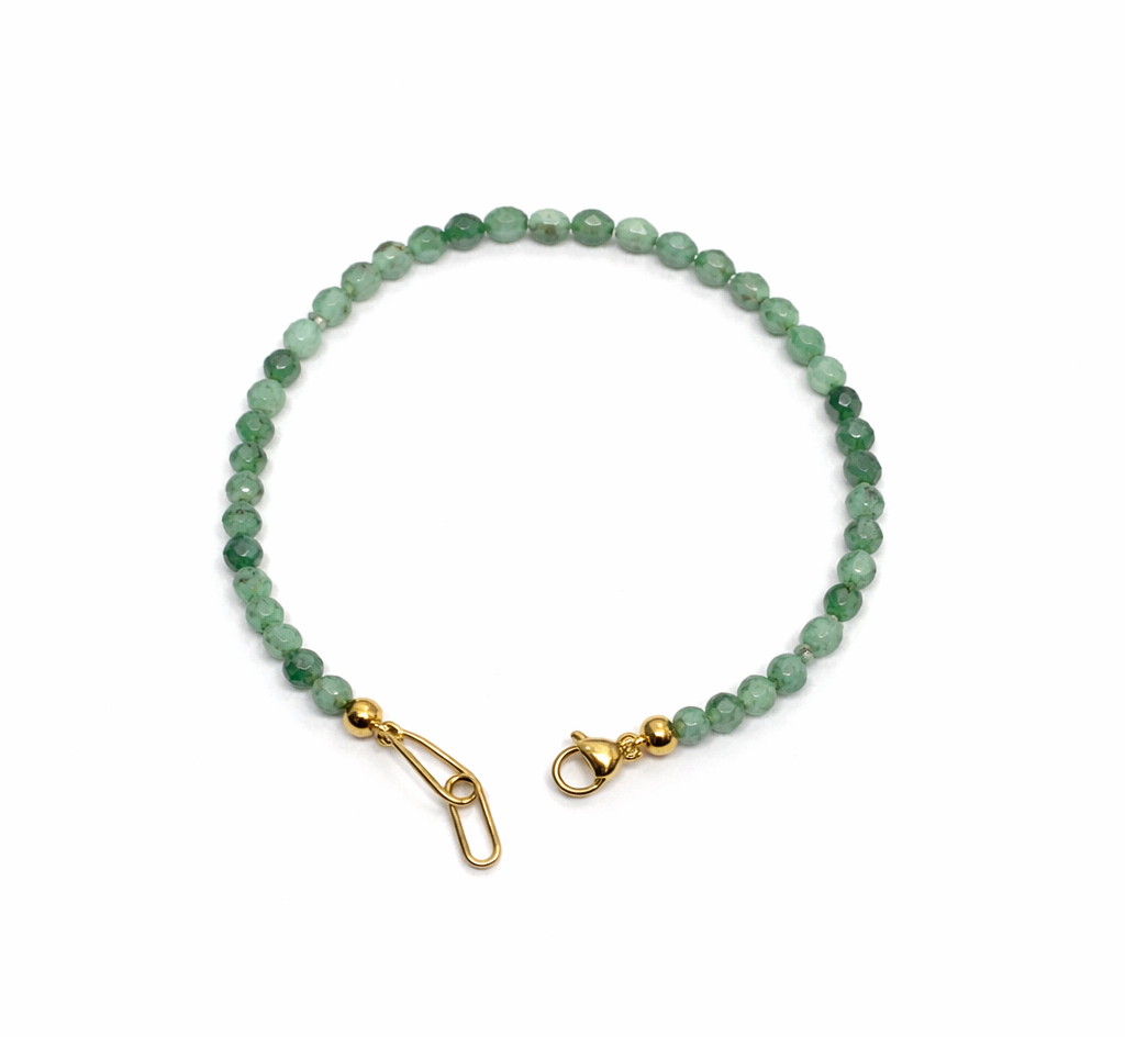 Emerald  Faceted 3-3.5mm With Stainless Steel Hook Bracelet