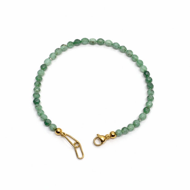 Emerald  Faceted 3-3.5mm With Stainless Steel Hook Bracelet