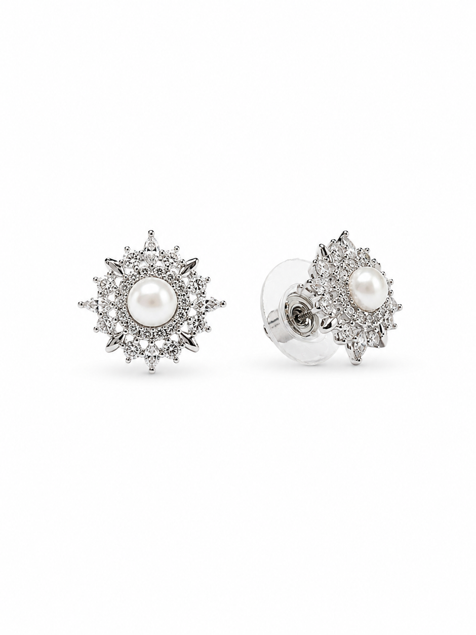 Fresh Water Pearl With Cubic Zirconia Snowflake Alloy earring