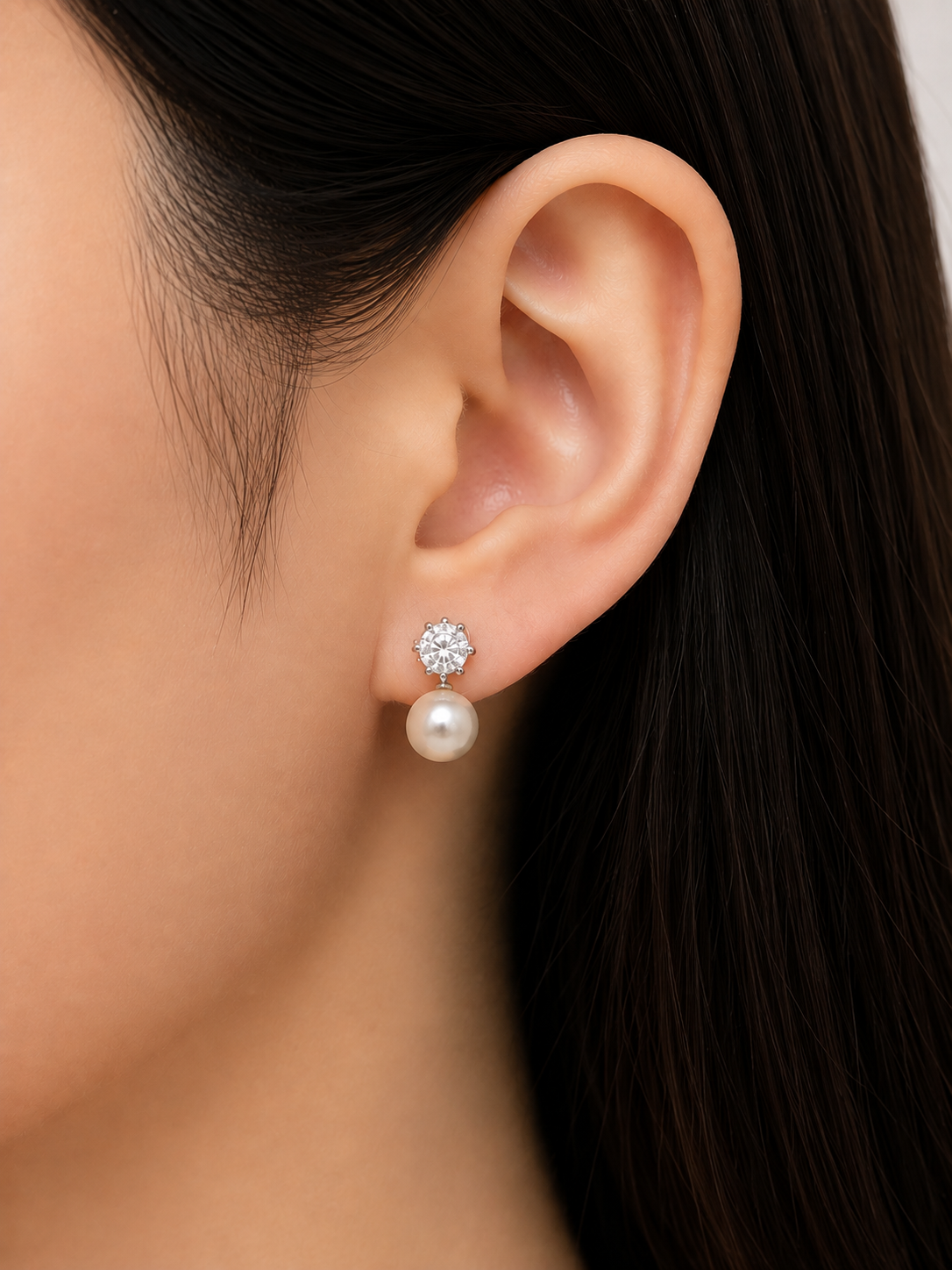 Fresh Water Pearl With Top Cubic Zirconia Alloy earring