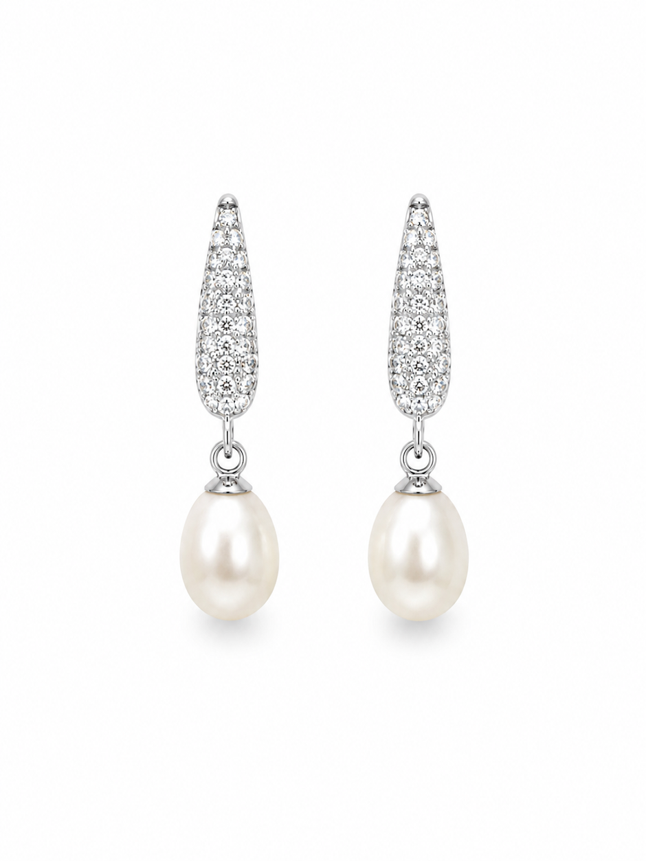 Fresh Water Pearl Rice With Cubic Zirconia Alloy Dangling earring