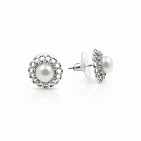 Fresh water pearl 6mm with zircon sunflower zinc alloy earring 12x12mm