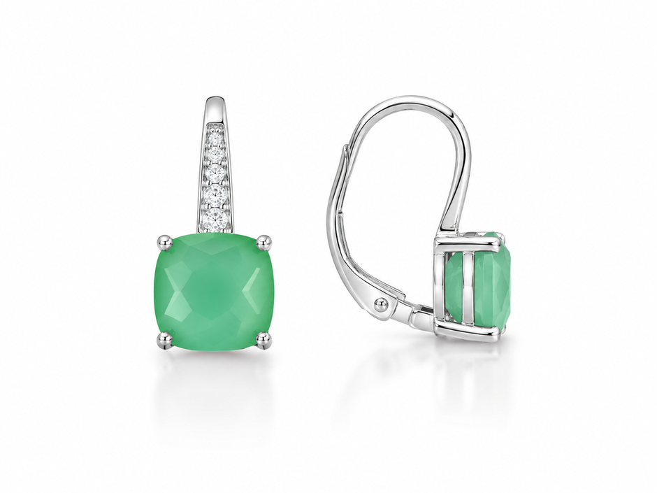 Green Onyx With Zirconia 925 silver Clip back earring