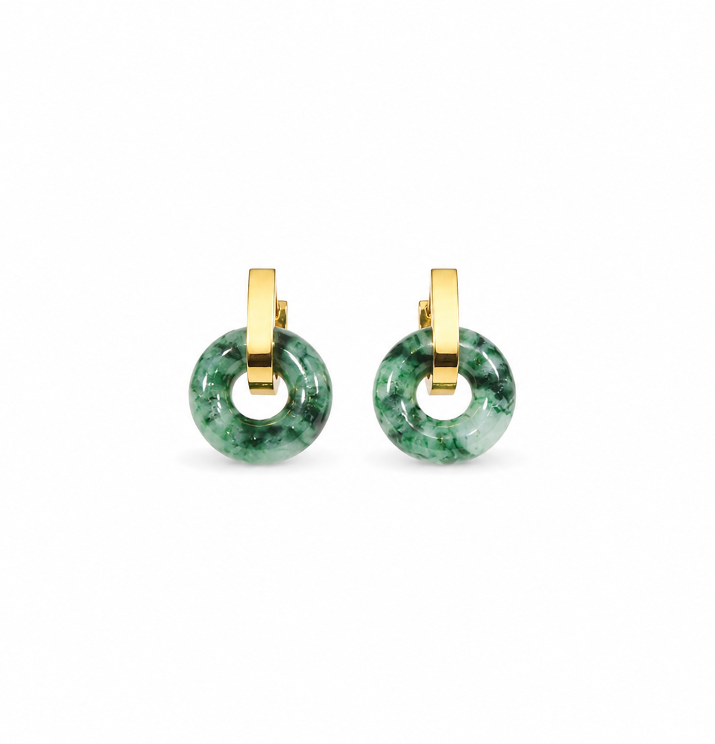 A Grade Jade Donut With Stainless Steel Loop Earring