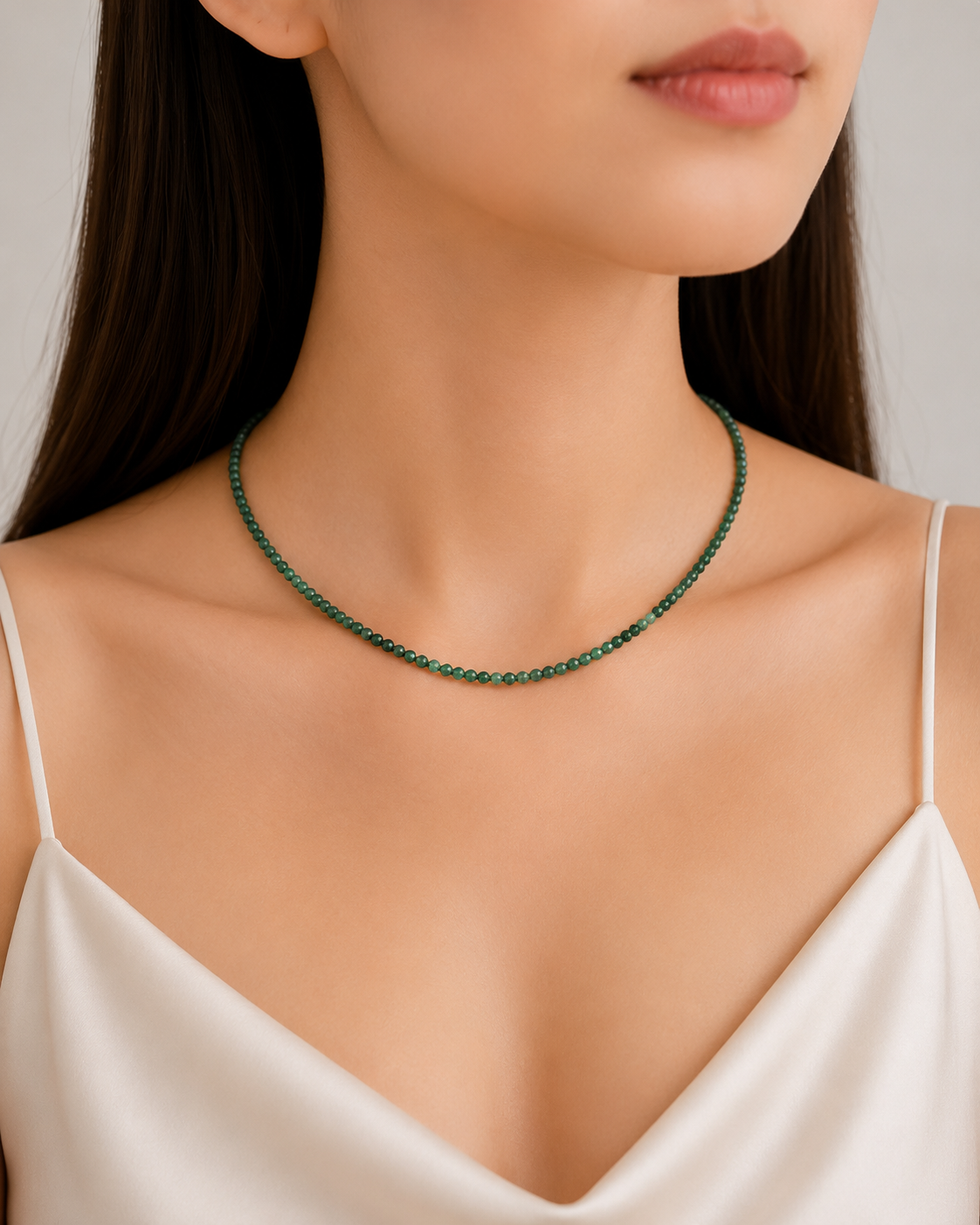 Emerald Beads Strand  3-3.5mm Stainless Steel Necklace