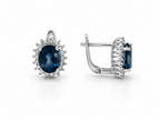 London Blue Topaz Oval Faceted With Cubic Zirconia Sunflower 925 Silver Set